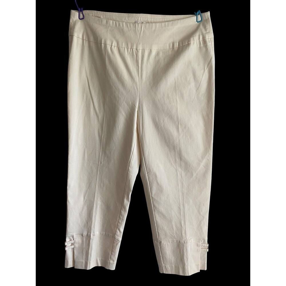 Zac & Rachel Pants Womens 12 White Twill Ankle Elastic Pull On Waist Buckle Hem